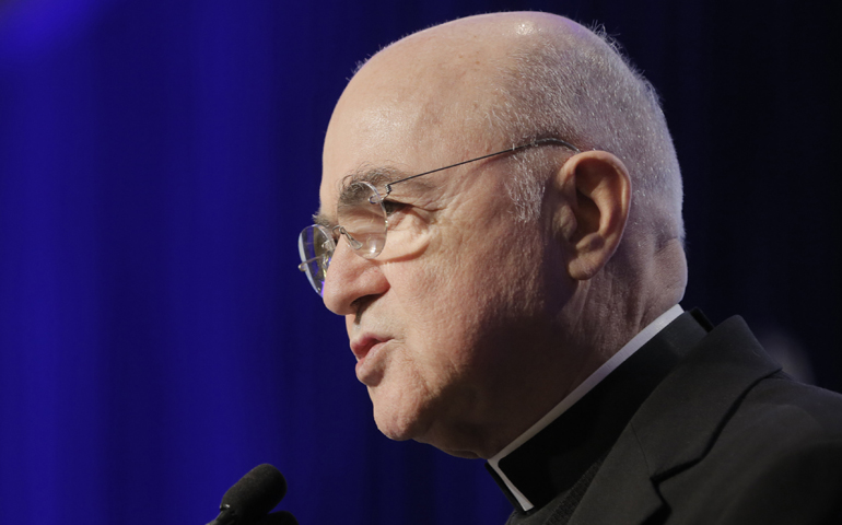 Archbishop Carlo Maria Vigano, apostolic nuncio to the United States, speaks Nov. 16 during the opening of the 2015 fall general assembly of the U.S. Conference of Catholic Bishops in Baltimore. (CNS/Bob Roller)