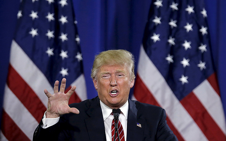 U.S. Republican presidential candidate Donald Trump speaks at a campaign rally in Cadillac, Mich., March 4. (CNS/Jim Young, Reuters)