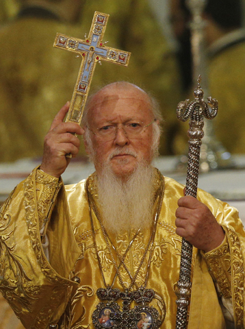 Ecumenical Patriarch Bartholomew of Constantinople delivers a blessing during a 2014 Divine Liturgy attended by Pope Francis in the patriarchal Church of St. George in Istanbul. (CNS/Paul Haring)