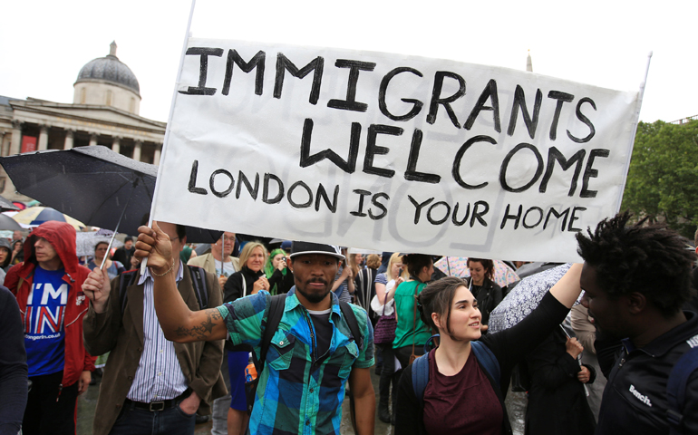 Pro-European Union protesters gather June 28 in London's Trafalgar Square. (CNS/Paul Hackett, Reuters)