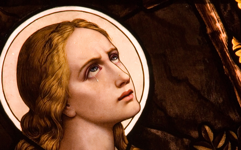 St. Mary Magdalene is depicted in a stained glass window in the Cathedral of the Holy Cross in Boston. (CNS/ Gregory L. Tracy, The Pilot)