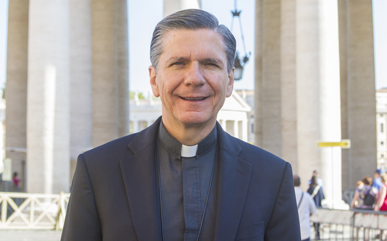 Archbishop Gustavo Garcia-Siller of San Antonio stands in St. Peter's Square Sept. 26, 2016, at the Vatican. (CNS/Robert Duncan)