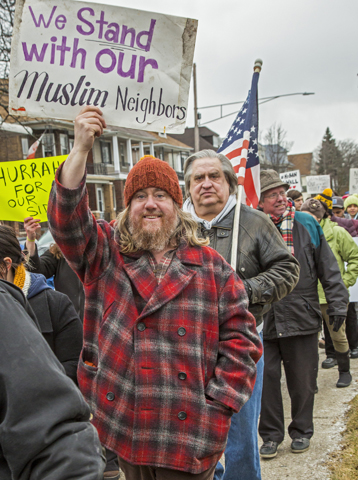 People in Hamtramck, Mich., participate in a Jan. 29 protest against President Donald Trump's travel ban. (CNS/Jim West)