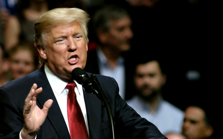 President Donald Trump delivers a speech during a rally March 15 at the Nashville Municipal Auditorium in Tennessee. (CNS/EPA/Rick Musacchio)