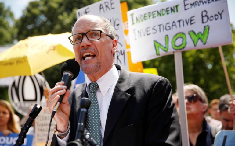 Democratic National Committee chairman Thomas Perez is seen outside the White House in Washington May 10. (CNS/Jonathan Ernst, Reuters)