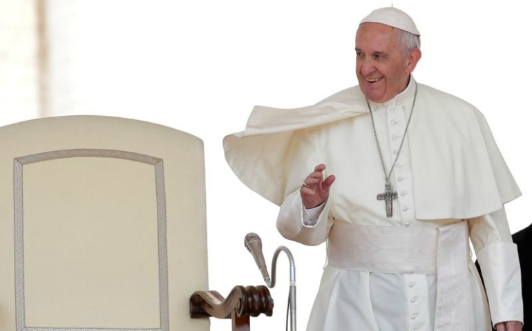 Pope Francis waves during his general audience June 14 in St. Peter's Square at the Vatican. (CNS/Max Rossi, Reuters)