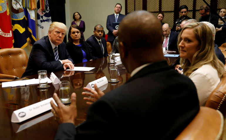 U.S. President Donald Trump listens during a meeting about healthcare at the White House March 13. (Reuters/Kevin Lamarque)