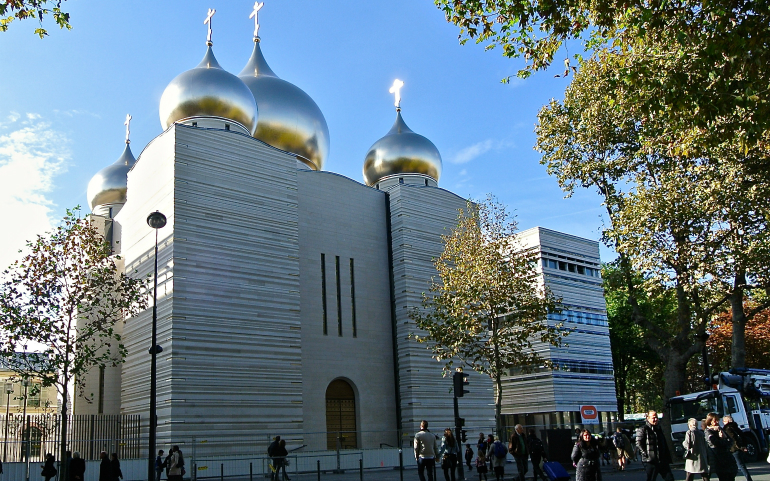 Cathedral of the Holy Trinity, as pictured Oct. 15. At the right is an exhibition center, and the complex also includes a cultural center. (NCR photo/Tom Heneghan)