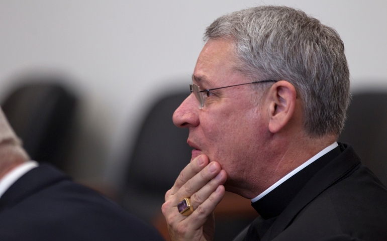 Kansas City-St. Joseph, Mo., Bishop Robert Finn is seen in Jackson County, Mo., Circuit Court on Sept. 6. (The Kansas City Star/Tammy Ljungblad)