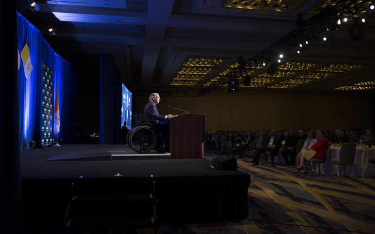 Texas Gov. Greg Abbott speaks at the 11th annual National Catholic Prayer Breakfast on Thursday at the Marriott Marquis Hotel in Washington. (CNS/Tyler Orsburn) 