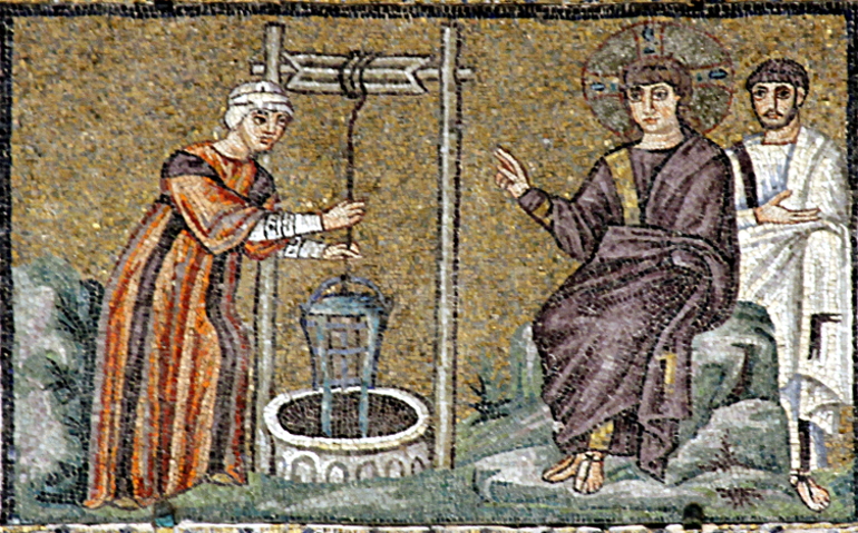 Jesus and the Samaritan woman at the well in the Basilica of Sant' Apollinare Nuovo, Ravenna, Italy. (© José Luiz Bernardes Ribeiro / CC BY-SA 4.0)