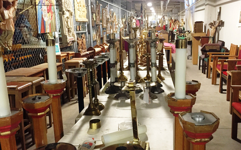 Rows of goods at the Ecclesiastical Exchange at St. Charles Borromeo Seminary in Philadelphia (Menachem Wecker)