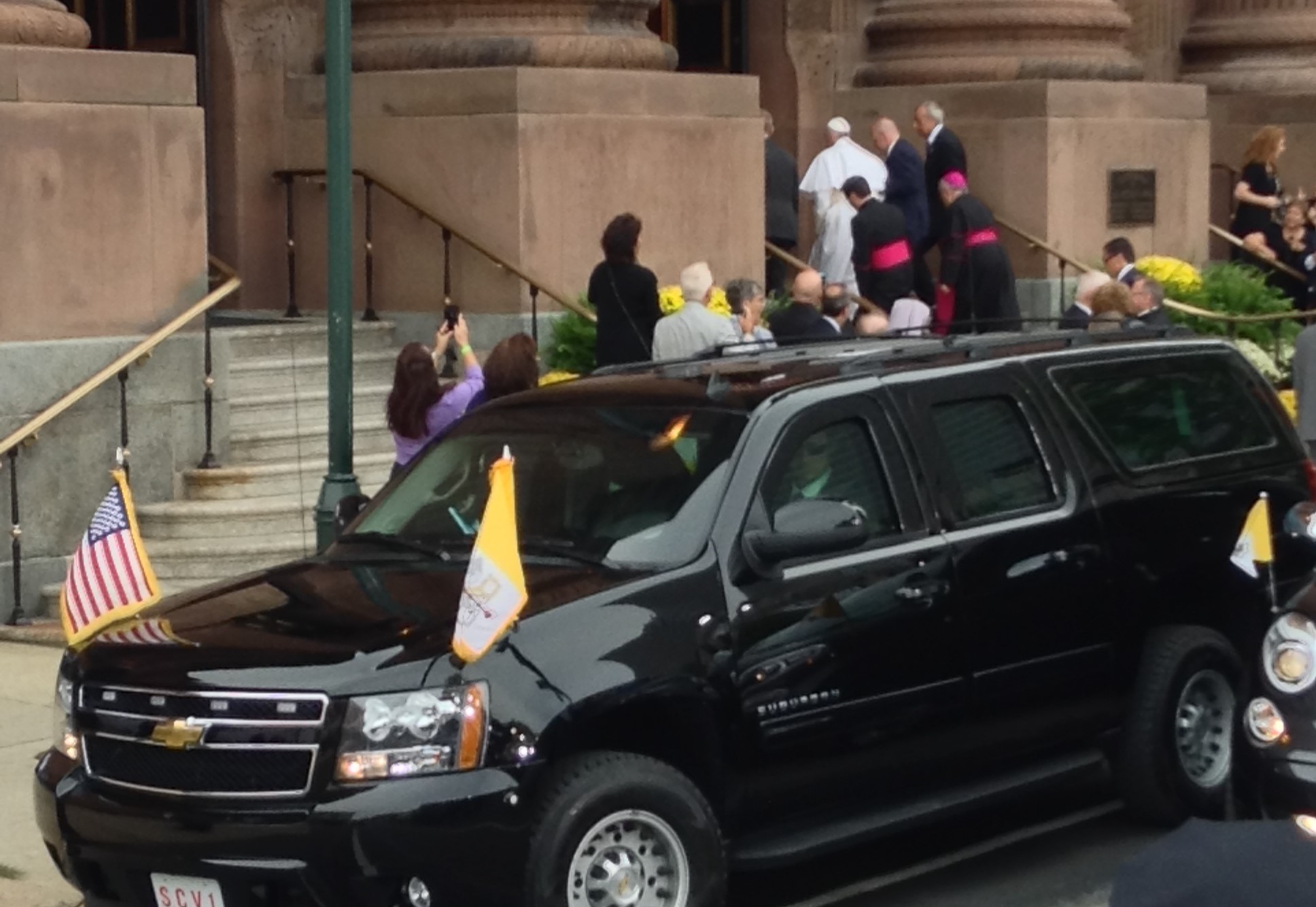 Pope Francis enters the Cathedral Basilica of Sts. Peter and Paul in Philadelphia Sept. 26. (NCR photo/Elizabeth Eisenstadt Evans)