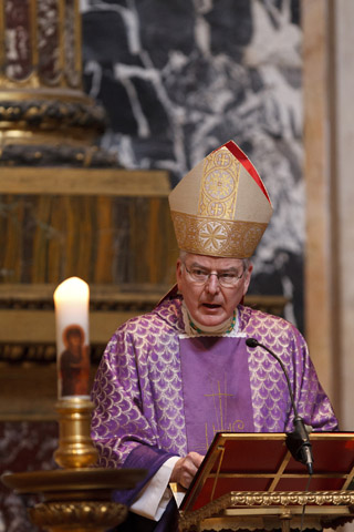 Archbishop John Nienstedt of St. Paul and Minneapolis gives the homily as he concelebrates Mass at the Basilica of St. Mary Major in Rome in March 2012. (CNS/Paul Haring)