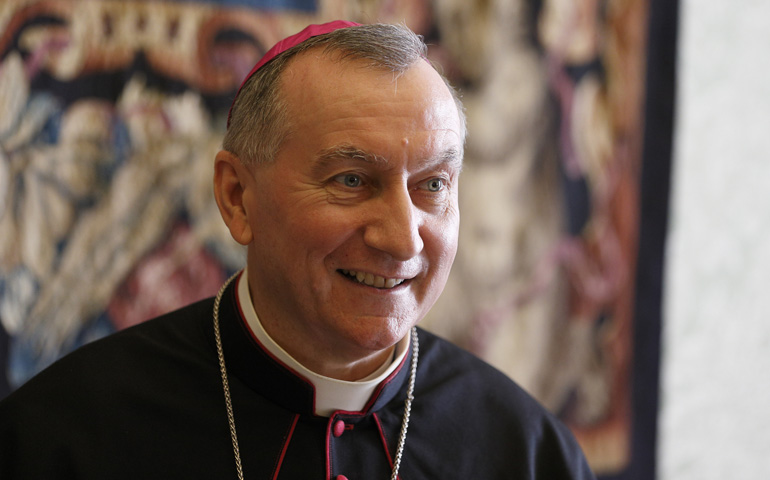 Archbishop Pietro Parolin, Vatican secretary of state, during a meeting with Perry Gladstone Christie, prime minister of the Bahamas, Nov. 18 at the Vatican. (CNS/Paul Haring)