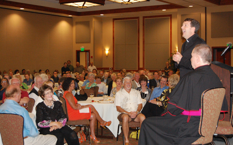 Fr. James Radloff speaks during an information-sharing meeting about the Evangelical Catholic Church on Saturday in Bend, Ore. (Steve Kurzer)