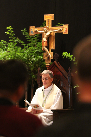 Auxiliary Bishop Thomas Daly presides at morning prayer Sept. 23 during the 51st annual convention of the National Conference of Diocesan Vocation Directors in Hauppauge, N.Y. (CNS/Gregory A. Shemitz)