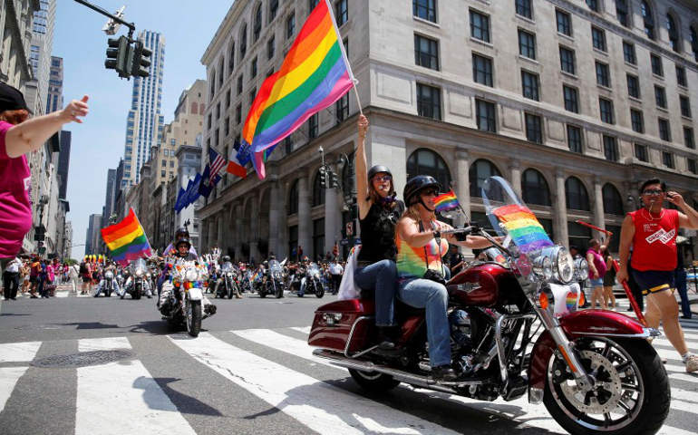 People take part in the kick off of the annual New York City Pride parade June 26. (Reuters/Brendan McDermid)