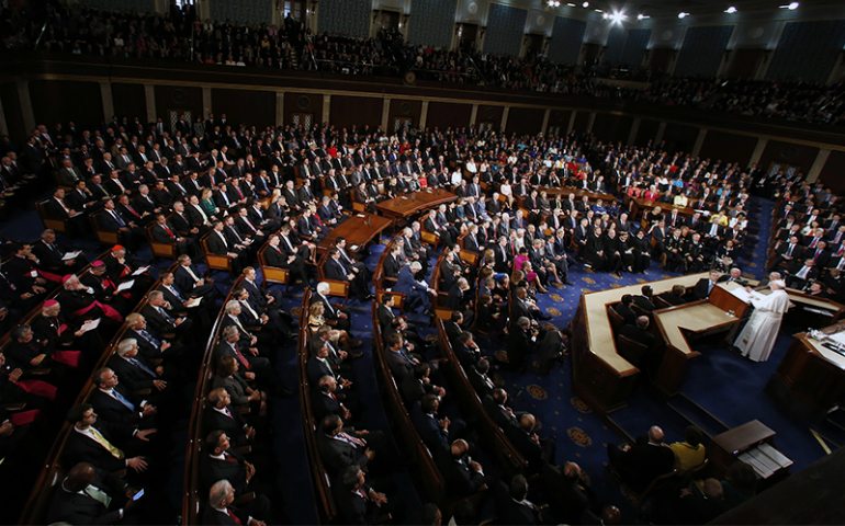 Pope Francis addresses a joint meeting of the U.S. Congress in the House Chamber on Capitol Hill in Washington on Sept. 24, 2015. (Reuters/Jonathan Ernst)