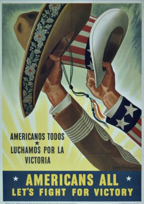 A U.S. government poster during World War II makes an appeal to Latino Americans. (Wikimedia Commons/U.S. National Archives and Records Administration) A U.S. government poster during World War II makes an appeal to Latino Americans. (Wikimedia Commons/U.S. National Archives and Records Administration)