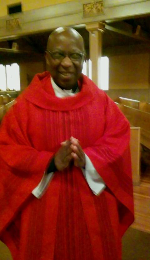 Fr. George Kuforiji smiles during a Tuesday noon Mass at St. Francis of Assisi Church in Portland, Oregon. (Peter Feuerherd) Fr. George Kuforiji smiles during a Tuesday noon Mass at St. Francis of Assisi Church in Portland, Oregon. (Peter Feuerherd)