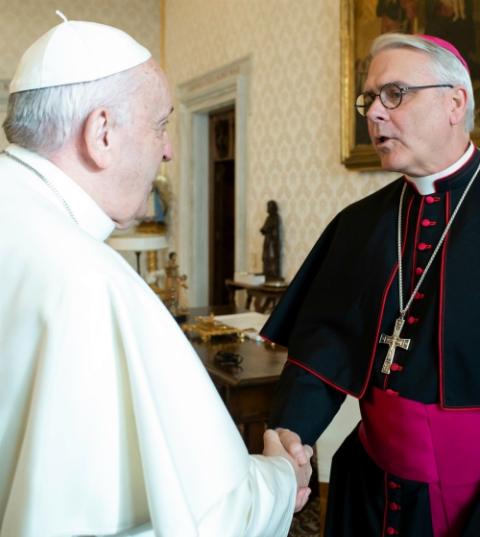 Pope Francis greets Oklahoma City Archbishop Paul Coakley at the Vatican Jan. 20. (CNS/Vatican Media) Pope Francis greets Oklahoma City Archbishop Paul Coakley at the Vatican Jan. 20. (CNS/Vatican Media)