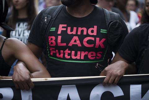 Black Lives Matter demonstrators are seen near Lafayette Square in Washington Aug. 12, 2018, during the start of a white nationalists' rally "Unite the Right 2." (CNS/Tyler Orsburn)