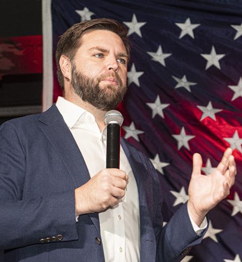 J.D. Vance speaks at a campaign event in Medina, Ohio, Oct. 21. (AP/Phil Long)