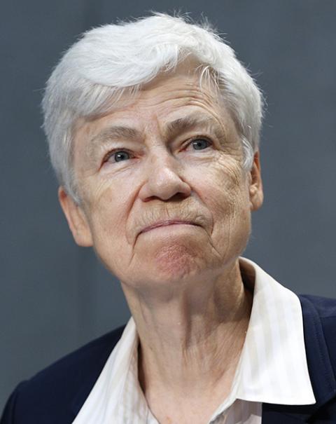 Franciscan Sr. Sheila Kinsey attends a news conference to unveil a new platform for action based on Pope Francis' 2015 encyclical Laudato Si' at the Vatican May 25, 2021. (CNS/Paul Haring)