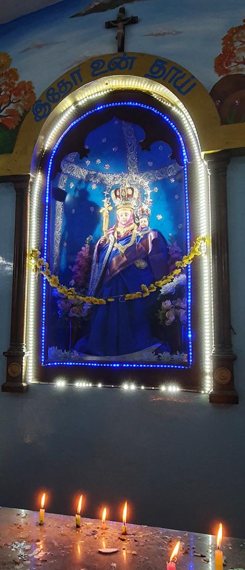 A small chapel built by poor fishermen on a beach on the coast of Chennai, India, honors Our Lady of Velankanni. (Michel Chambon)