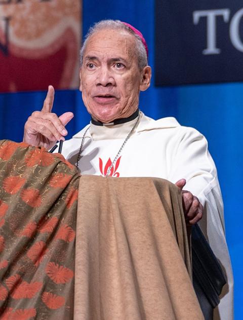 Retired Bishop John Ricard of Pensacola-Tallahassee, Florida, the superior general of his religious order, the Josephites, delivers the homily at the closing Mass for the the 13th National Black Catholic Congress July 21 at the Gaylord National Resort & Convention Center in National Harbor, Maryland. (OSV News/Catholic Standard/Mihoko Owada)