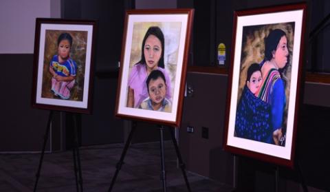 Copies of painting arranged on easels 