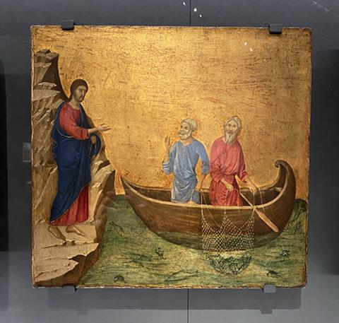 "The Calling of the Apostles Peter and Andrew" by Duccio di Buoninsegna, from the back predella of Maestà Altarpiece at Siena Cathedral, ca. 1308-11 (Michael Centore)