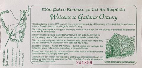 Sr. Kathryn Press' admission ticket to visit the Gallarus Oratory