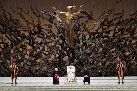 Pope Leo XIV meets with participants in the Jubilee of the Eastern Churches in the Paul VI Audience Hall at the Vatican May 14, 2025. (Vatican Media)
