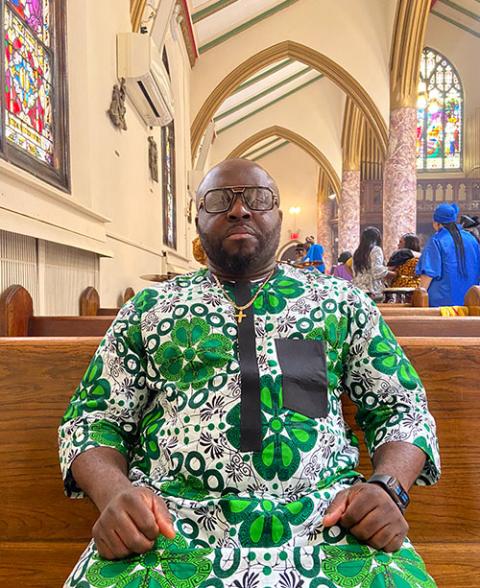 Choir director Paul Ezegamba after Mass at St. Clement Pope Church in New York City on May 25, 2025 (Michael Aromolaran)