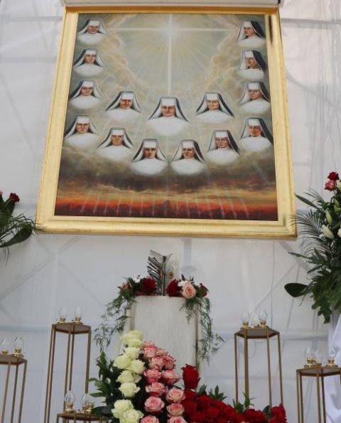 A painting is seen during a ceremony on May 31, 2025, in Braniewo, Poland, as the church beatifies 15 nuns from the Congregation of St. Catherine Virgin and Martyr. (OSV News/Courtesy of Polish bishops' conference)