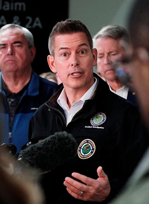 U.S. Transportation Secretary Sean Duffy speaks to the media Jan. 30, 2025, after American Eagle flight 5342 collided with a Black Hawk helicopter late Jan. 29 while it was approaching Ronald Reagan Washington National Airport to land and crashed into the Potomac River. (OSV News/Reuters/Ken Cedeno)