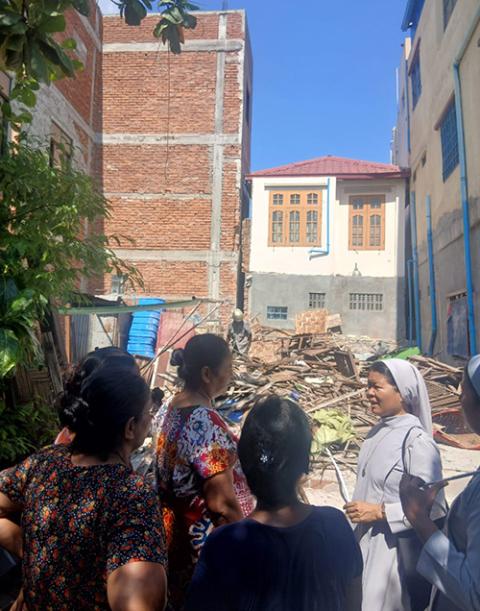 Sr. Melanie Mai Chit Yin skipped repairing her convent, which was destroyed in the earthquake, and engaged in full-time work among the people affected by the earthquake in Mandalay, Myanmar. (Courtesy of Mary Jose)