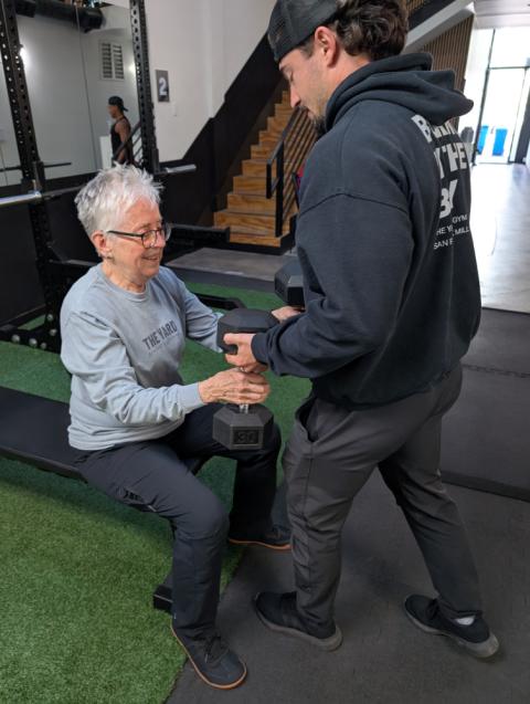 Weightlifting nun Sr. Pat Farrell training with Jake Levine at The Yard gym in San Francisco. (Erin Edwards)