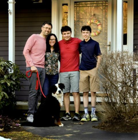 Seth, Katie, Luke and Joey Fiermonti, with dog Minerva. Luke and Joey attend St. Thomas Aquinas High School in Dover, New Hampshire. (Provided photo)