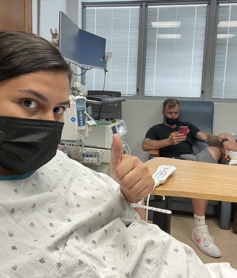 Araceli Palafox and husband Samuel, after testing negative for COVID-19, wait as Palafox begins induced labor in Coachella Valley, California, June 2021. (Courtesy of Araceli Palafox)