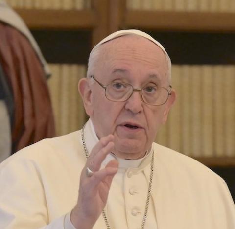 Pope Francis leads the recitation of the Angelus from the library of the Apostolic Palace at the Vatican Jan. 1, 2021. (CNS/Vatican Media)