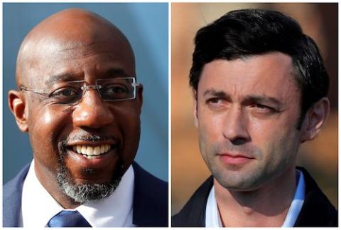 U.S. senators from Georgia, the Rev. Raphael Warnock, left, and Jon Ossoff (CNS combination photo/Reuters/Mike Segar and Brian Snyder)