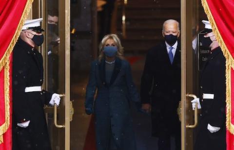 President-elect Joe Biden and his wife Jill Biden arrive at the U.S. Capitol in Washington Jan. 20, 2021, for his inauguration as the 46th president of the United States. (CNS/Reuters/Jim Bourg)