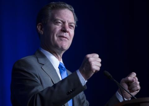 Sam Brownback, U.S. ambassador-at-large for international religious freedom and former Kansas governor, speaks during the National Catholic Prayer Breakfast May 24, 2018, in Washington. (CNS/Tyler Orsburn)