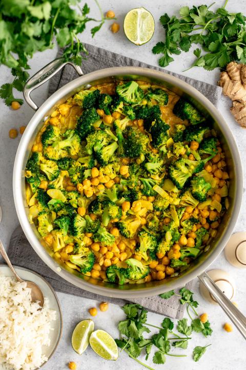 This easy curry is a mixture of broccoli, chickpeas, coconut milk and curry spice. (At Elizabeth's Table/Elizabeth Varga)