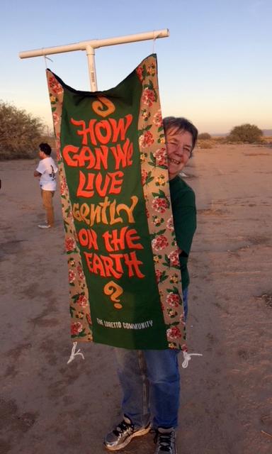 Loretto Sr. Mary Ann McGivern outside the Eloy Detention Center in Arizona (Eileen Harrington, CoL)