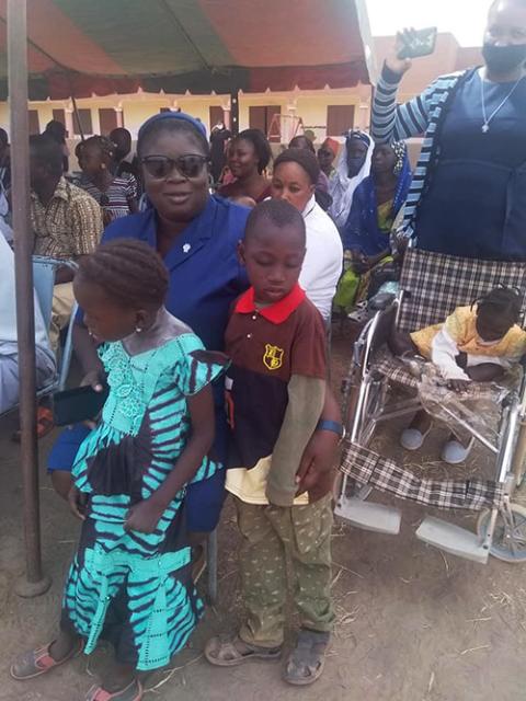 Sr. Janet Deinanaghan with special children at the end-of-year party for the Daughters of Charity's inclusive school in the Diocese of Nouna, Burkina Faso (Courtesy of Janet E. Deinanaghan)