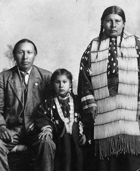 Nicholas Black Elk with his daughter, Lucy Looks Twice, and his wife, Anna Brings White (Denver Public Library Special Collections)